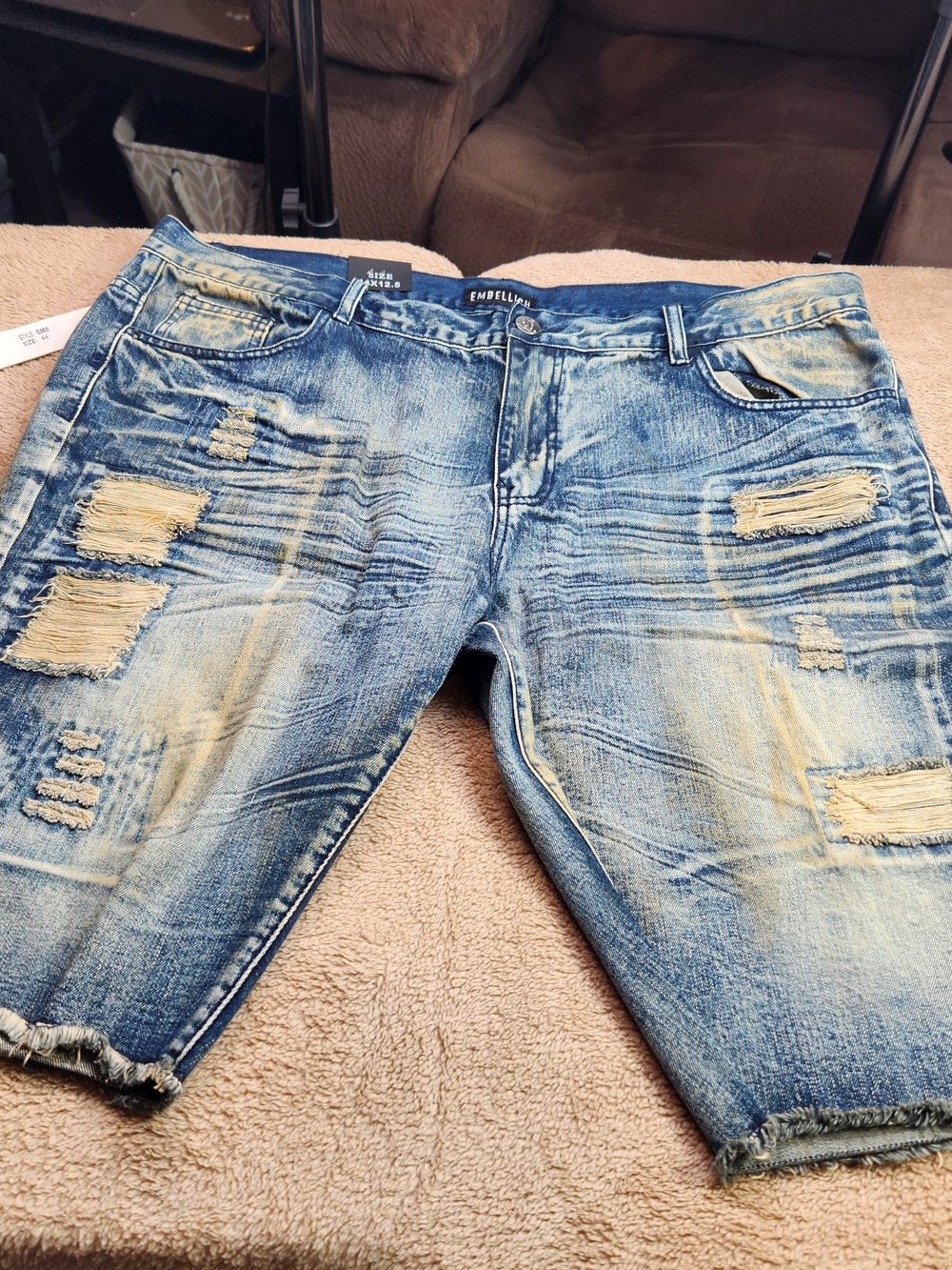 Embellish Distressed Blue Denim Jean Shorts for Men